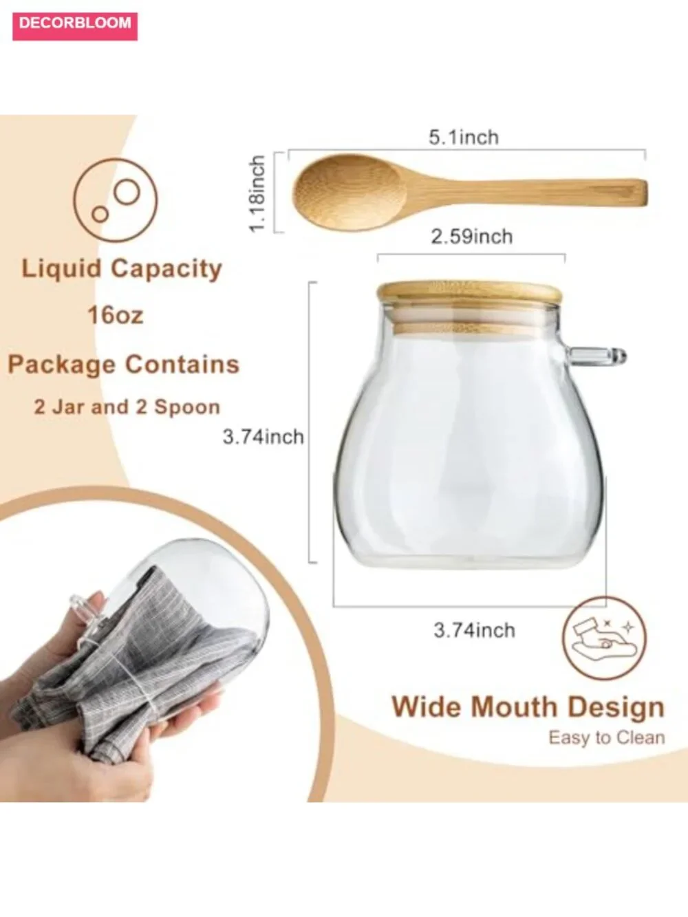 Airtight Glass Food Storage Jars with Bamboo Lid and Spoon